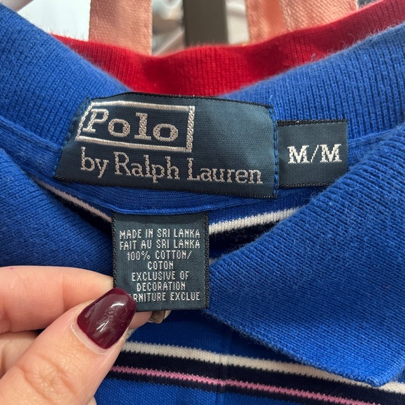 Polo by Ralph Lauren Blue, White, & Pink Striped Polo Shirt Size Medium - Picture 2 of 6